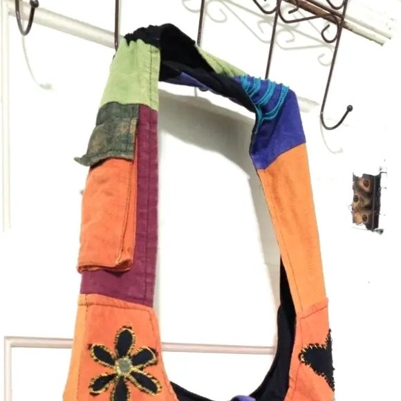 Nepal BOHO SLOW LIFE Orange Red 100% COTTON Hobo Crossbody Shoulder Bag Turtle - Picture 8 of 14